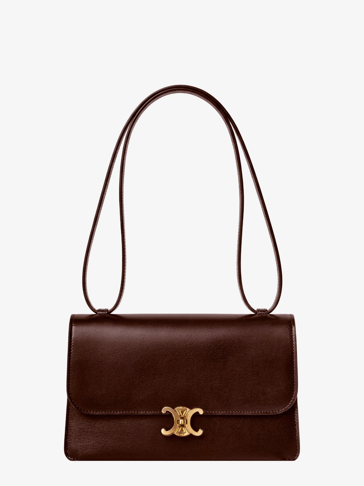 Celine Le 17 leather shoulder bag with metal Triomphe closure - Chestnut