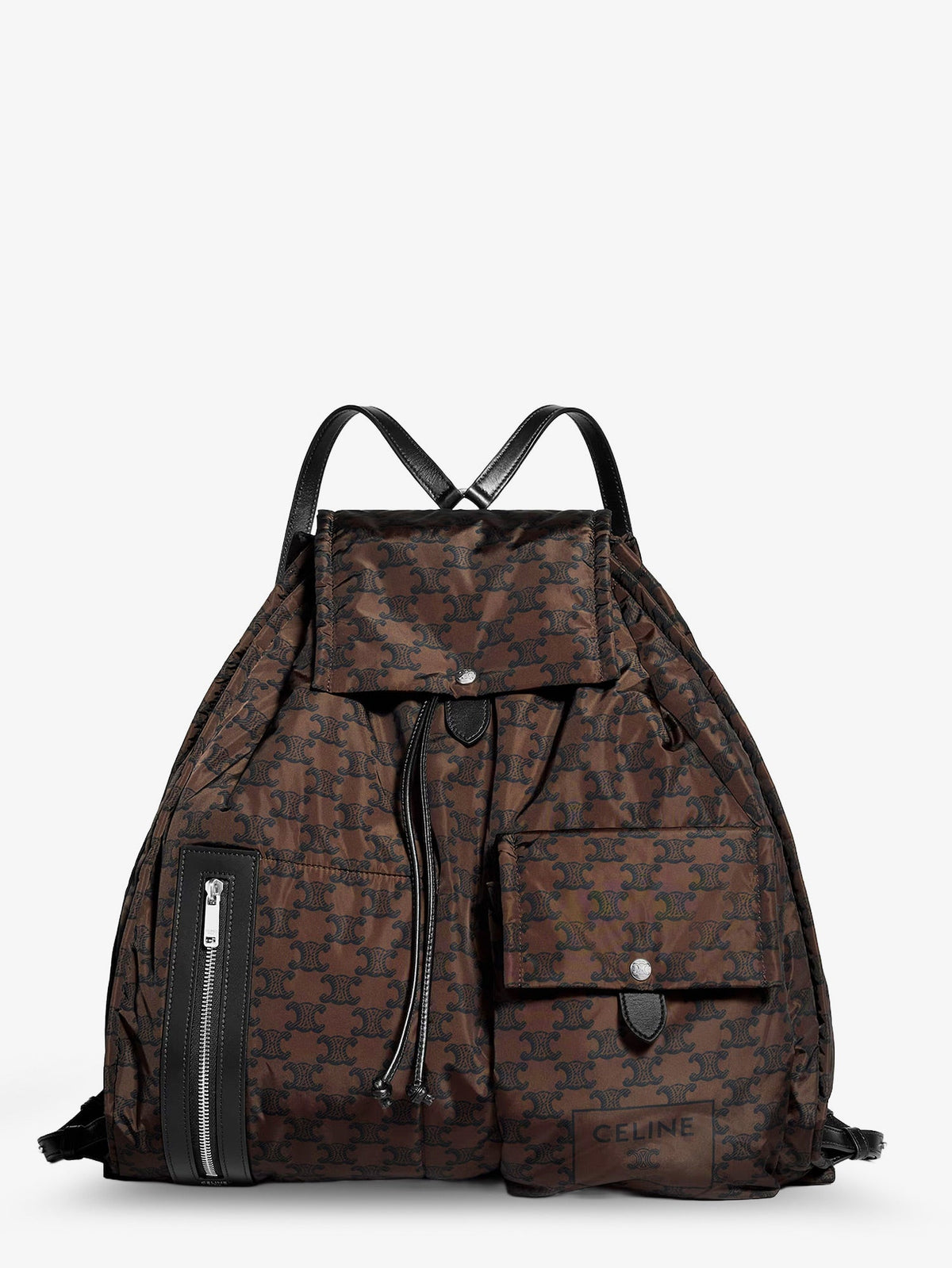 Celine Nylon and leather backpack with Triomphe print - Brownblack
