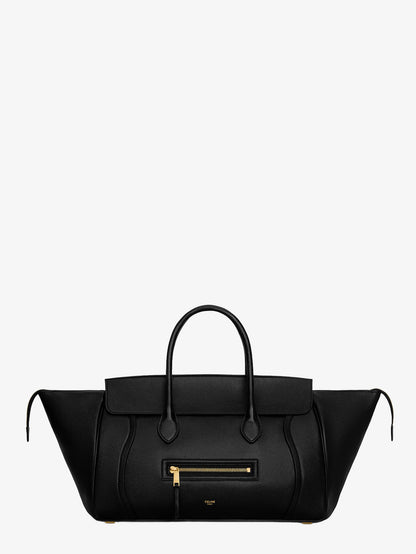 Celine Luggage leather handbag with logo lettering on the front - Black