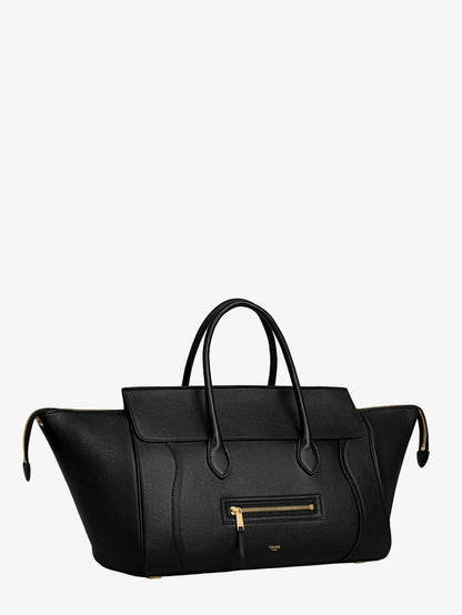 Celine Luggage leather handbag with logo lettering on the front - Black