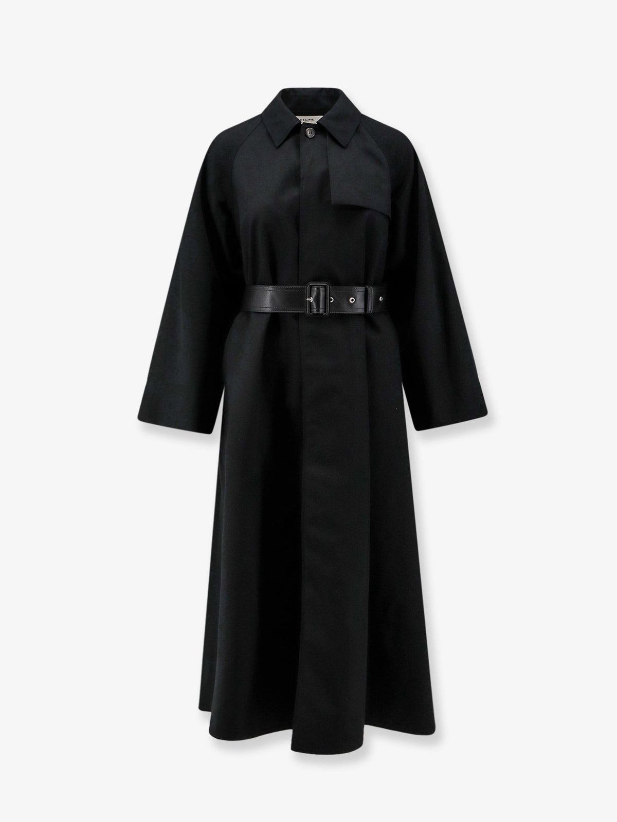 Celine Flared waterproof coat with leather belt - Noirbleu