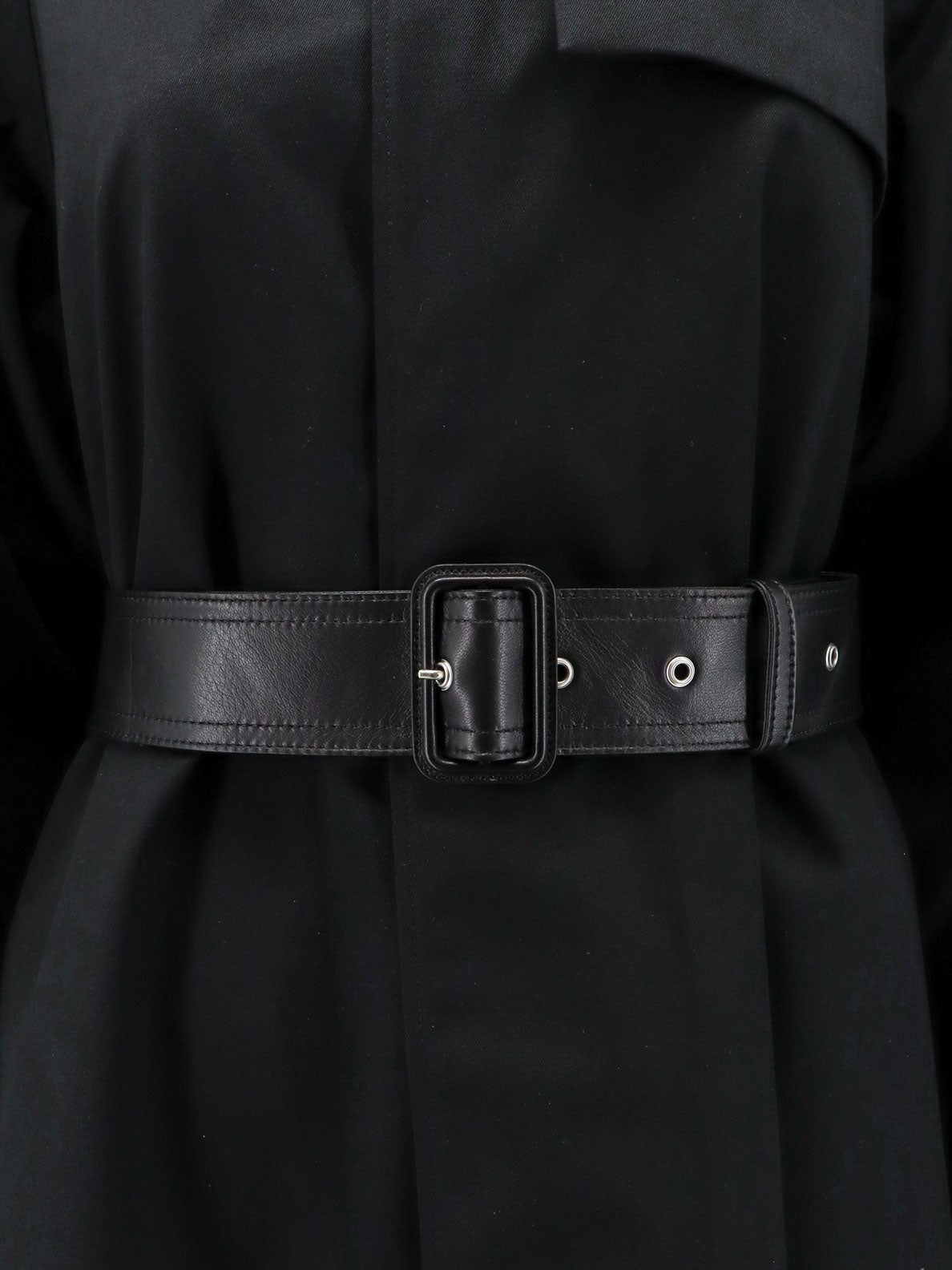 Celine Flared waterproof coat with leather belt - Noirbleu