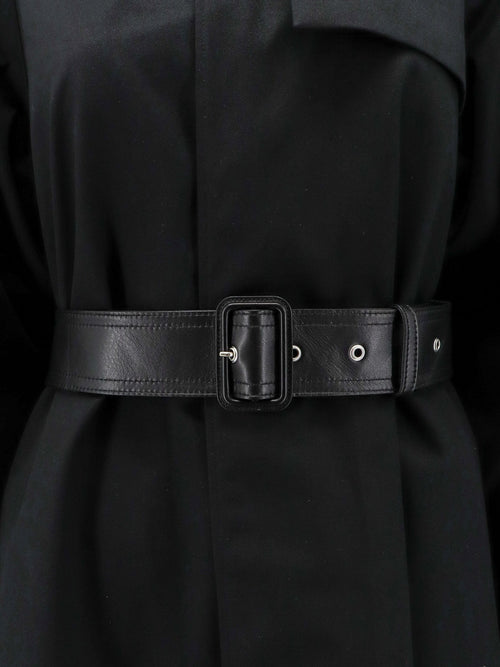 Celine Flared waterproof coat with leather belt - Noirbleu