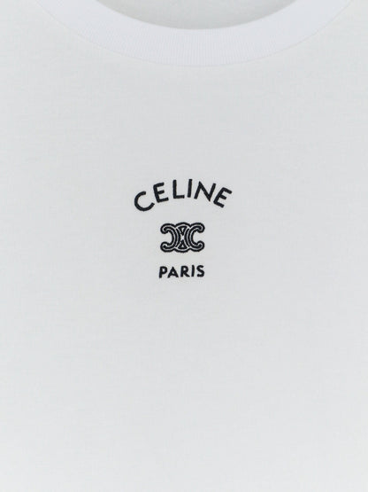 Celine Cotton blend T-shirt with front logo print - Offwhiteblack