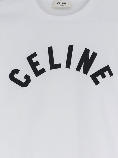 Celine Cotton T-shirt with front lettering logo print - Offwhiteblack