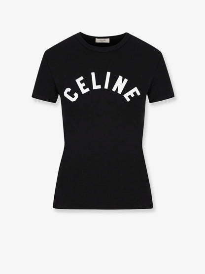 Celine Cotton T-Shirt with front logo print - Blackwhite