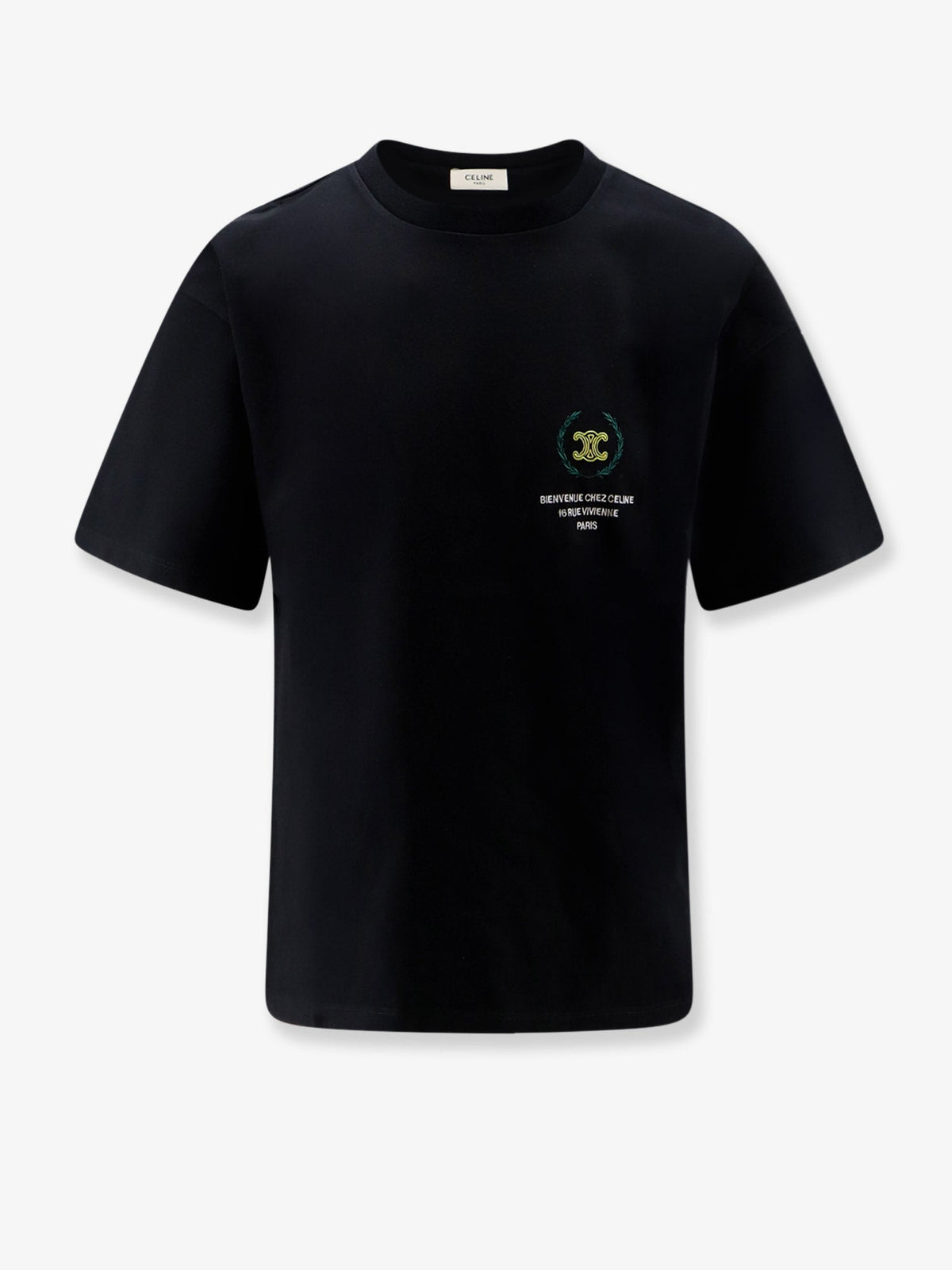 Celine Cotton t-shirt with iconic embroidery - Blackyellow
