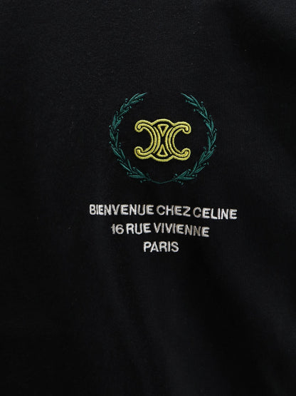 Celine Cotton t-shirt with iconic embroidery - Blackyellow
