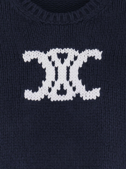 Celine Triomphe cotton blend sweater - Navywhite