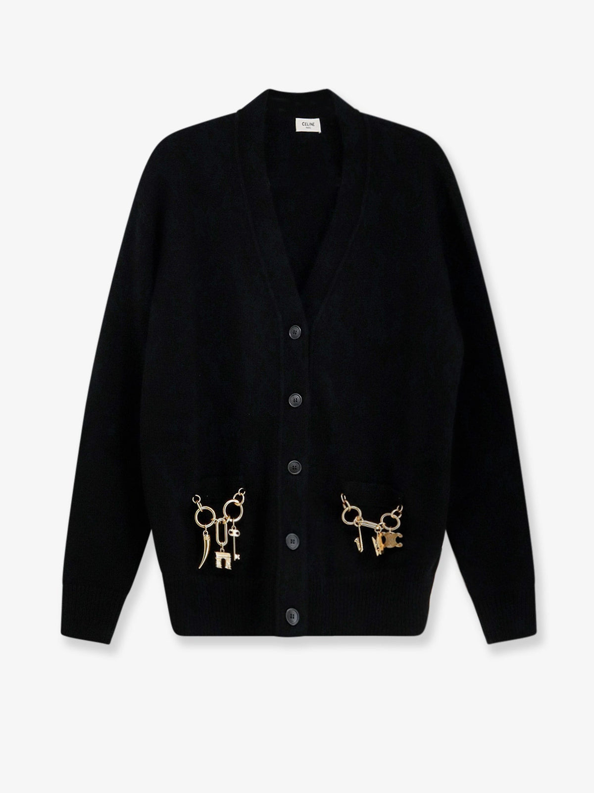 Celine Cashmere cardigan with gold metal charms - Black