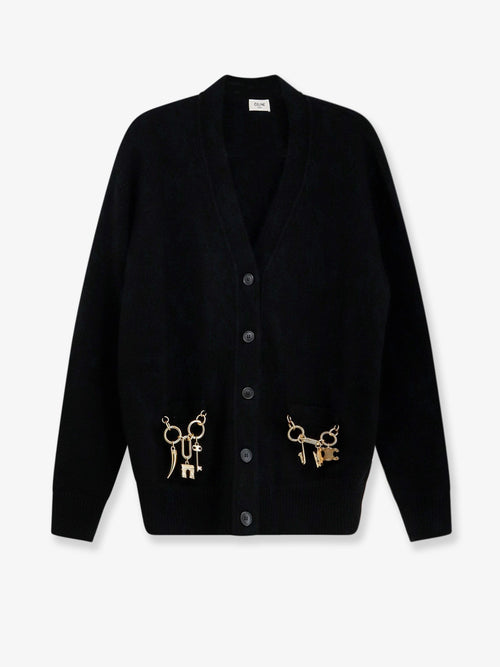 Celine Cashmere cardigan with gold metal charms - Black