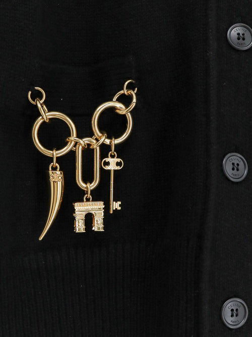 Celine Cashmere cardigan with gold metal charms - Black