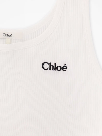 Chloe' Ribbed cotton tank top - White