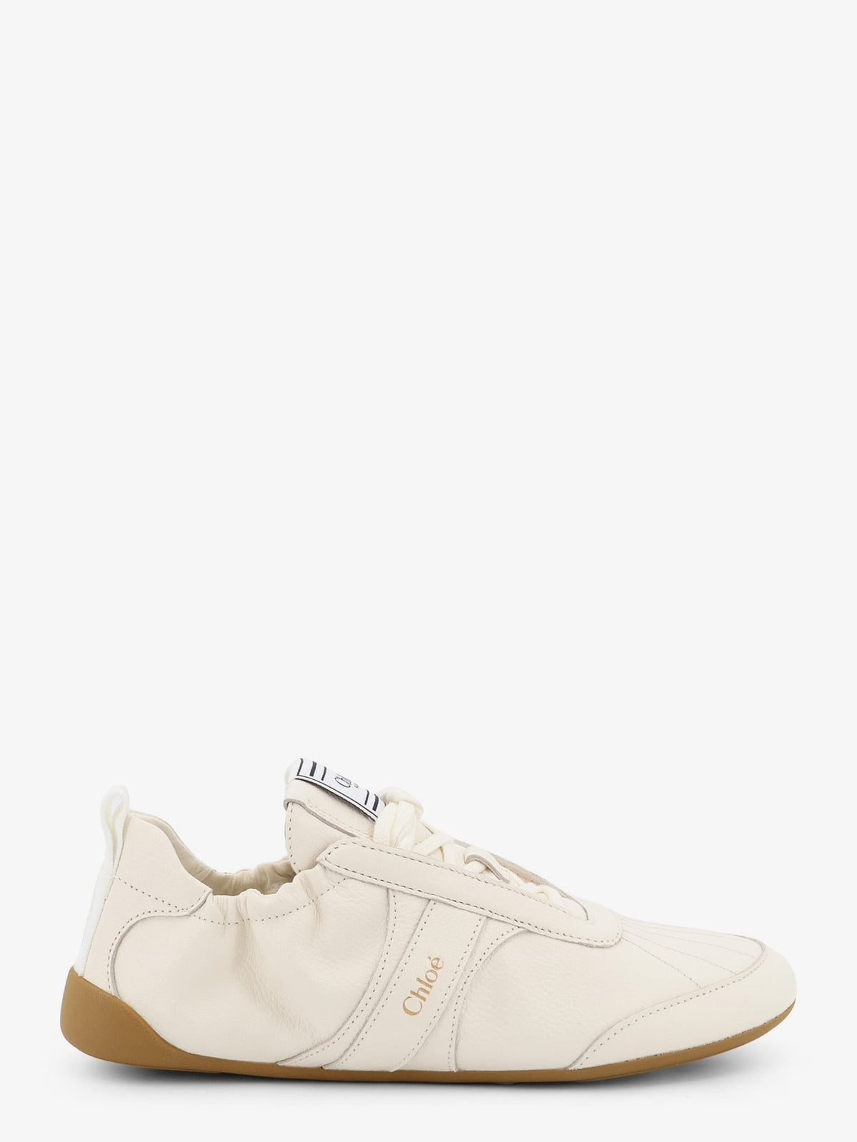 Chloe' Kick leather sneakers with side logo - Eggshell