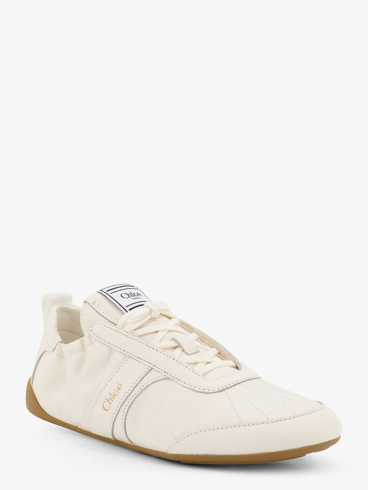 Chloe' Kick leather sneakers with side logo - Eggshell