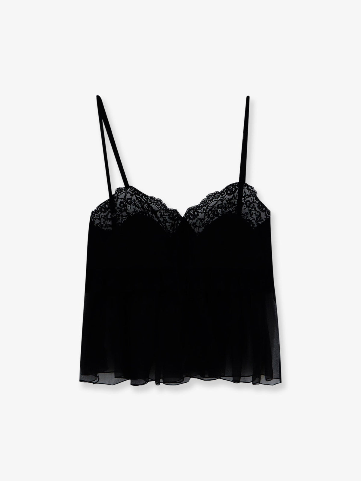 Chloe' Silk top with lace profiles - Black