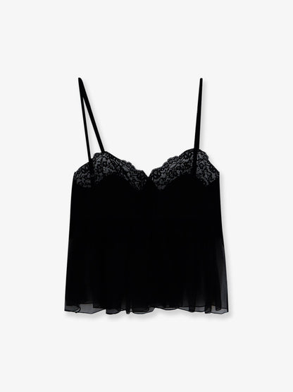 Chloe' Silk top with lace profiles - Black