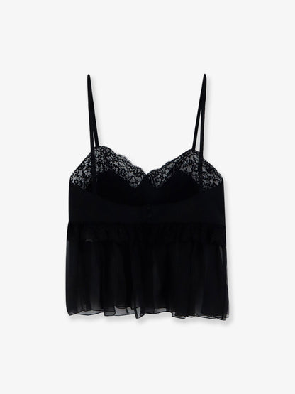 Chloe' Silk top with lace profiles - Black