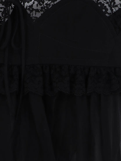 Chloe' Silk top with lace profiles - Black