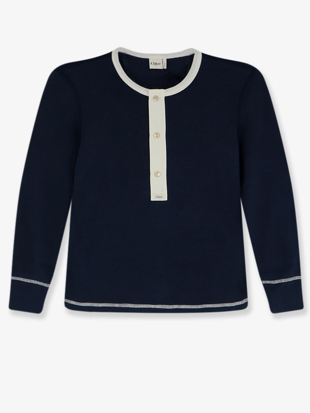 Chloe' Cotton sweater with contrasting inserts - Heavy Blue