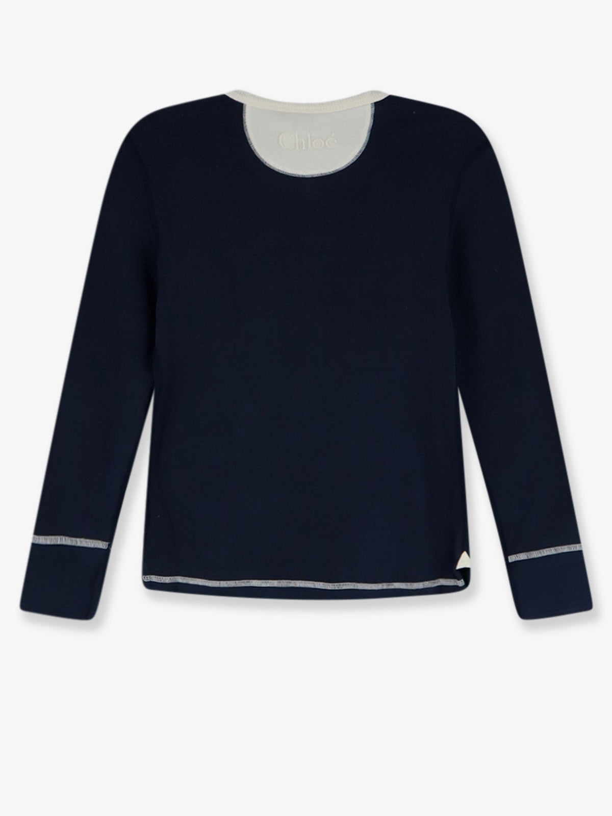 Chloe' Cotton sweater with contrasting inserts - Heavy Blue