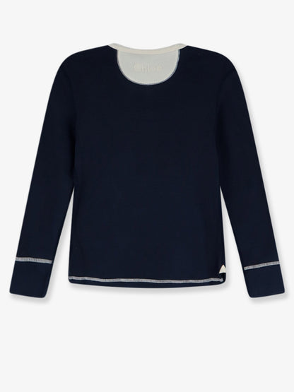 Chloe' Cotton sweater with contrasting inserts - Heavy Blue