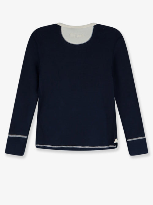 Chloe' Cotton sweater with contrasting inserts - Heavy Blue