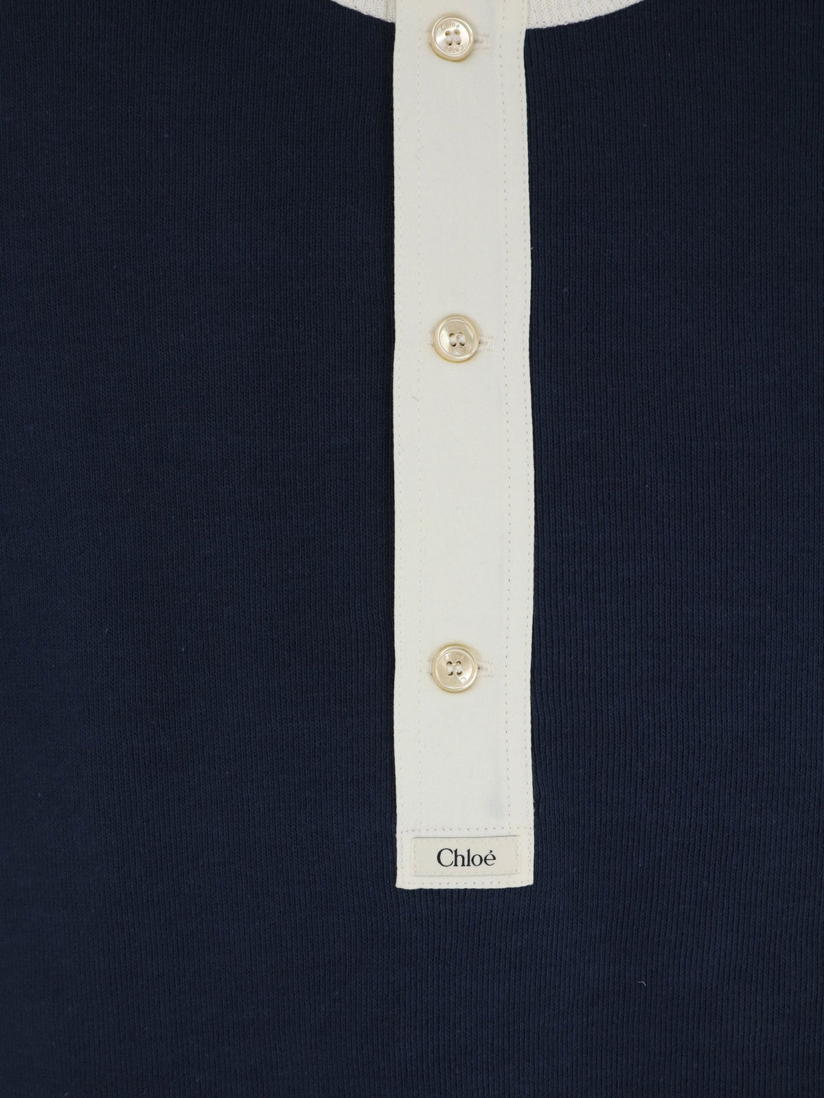 Chloe' Cotton sweater with contrasting inserts - Heavy Blue