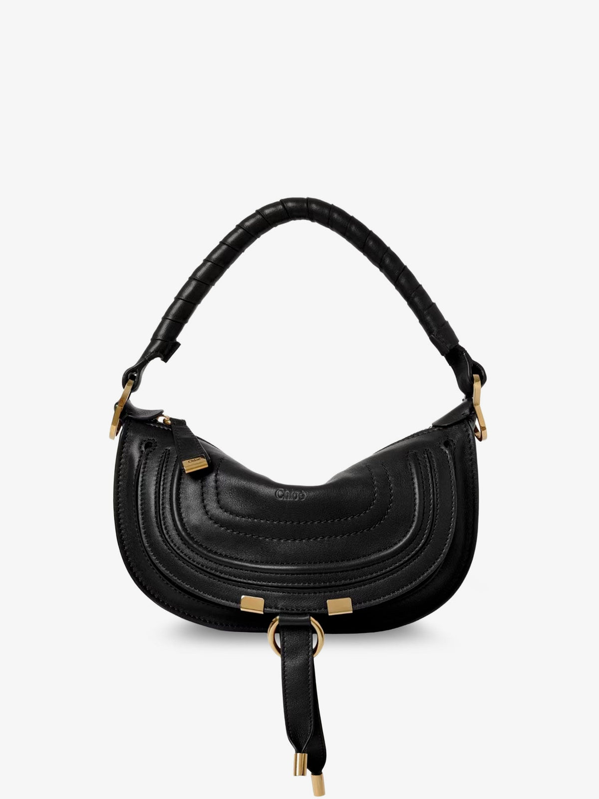 Chloé Marcie Mini leather crossbody bag with stitching detail - Black