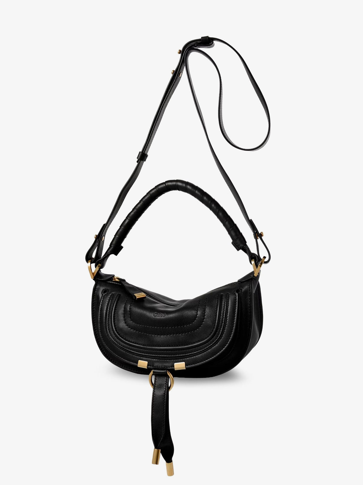 Chloé Marcie Mini leather crossbody bag with stitching detail - Black