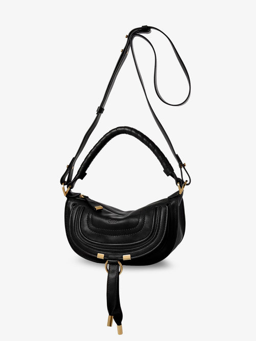 Chloé Marcie Mini leather crossbody bag with stitching detail - Black