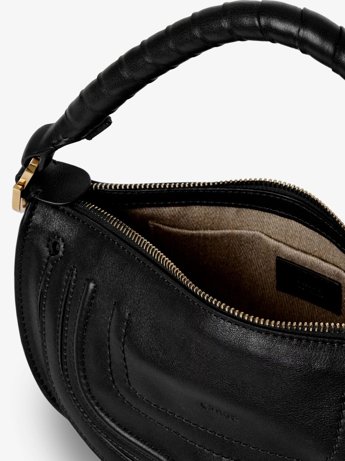 Chloé Marcie Mini leather crossbody bag with stitching detail - Black