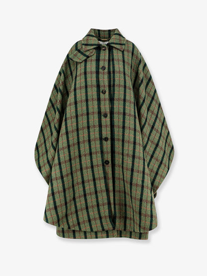 Chloe' Madras wool cape coat - Multicolor Green 2