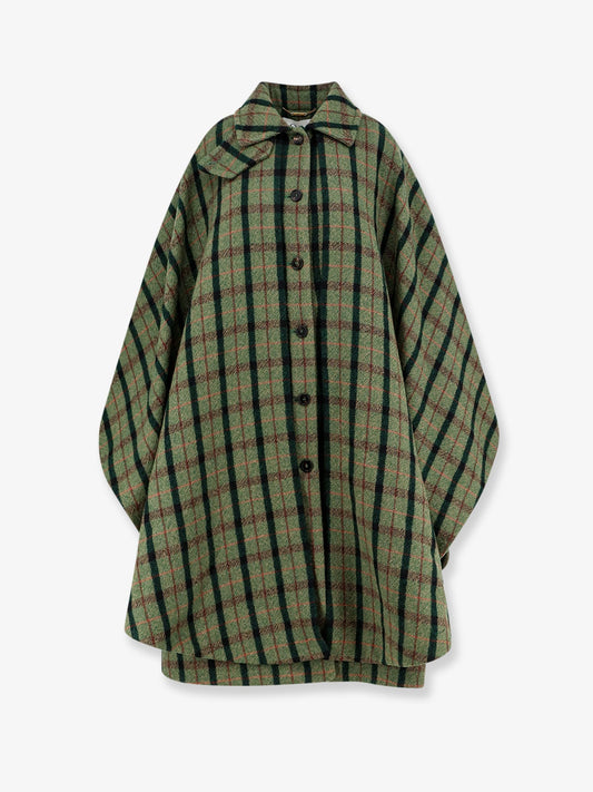Chloe' Madras wool cape coat - Multicolor Green 2