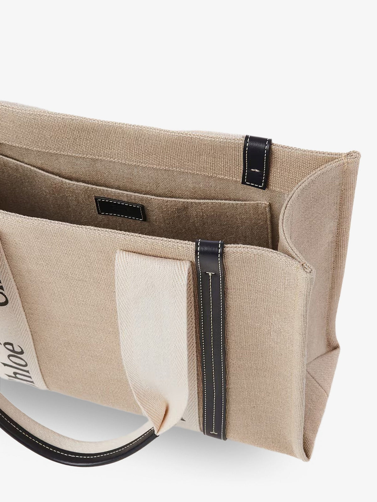Chloe' Woody linen shoulder bag with front lettering logo - White - Blue 1
