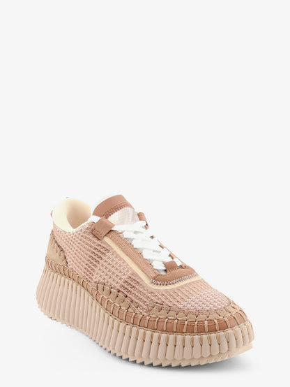 Chloe' Nama low-top sneakers in mesh with suede inserts - Nougat