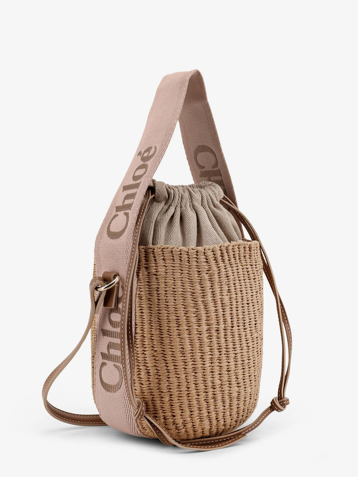 Chloe' Woody raffia bucket bag - Blushy Beige
