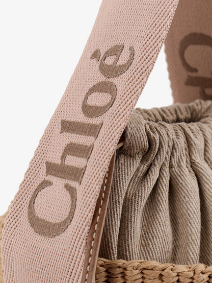 Chloe' Woody raffia bucket bag - Blushy Beige