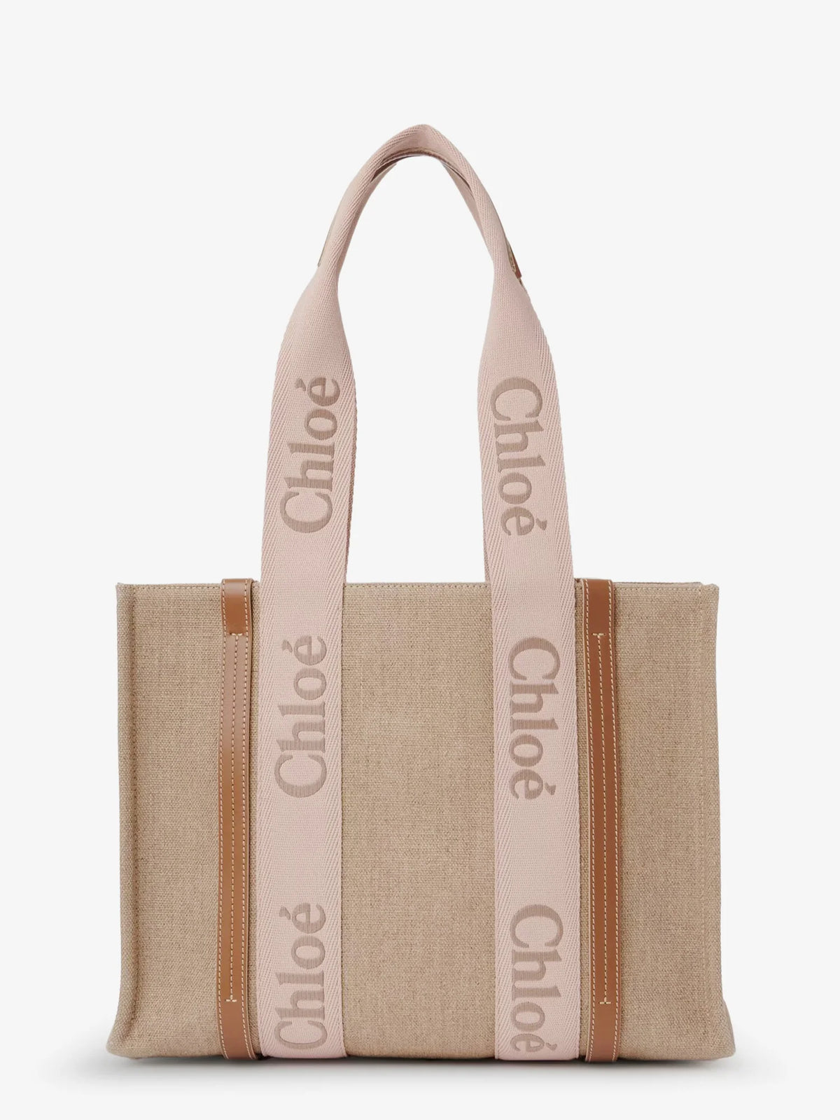 CHLOE' - Woody linen shoulder bag with front embroidered logo