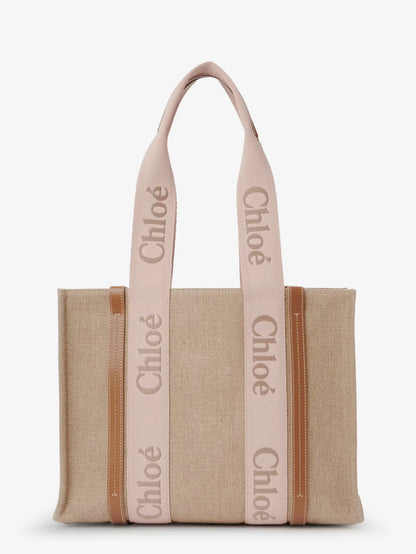 CHLOE' - Woody linen shoulder bag with front embroidered logo