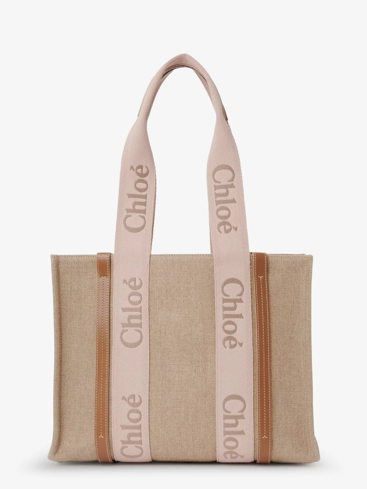 CHLOE' - Woody linen shoulder bag with front embroidered logo