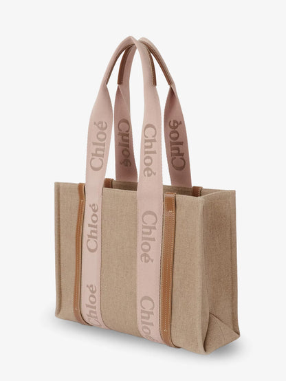 CHLOE' - Woody linen shoulder bag with front embroidered logo