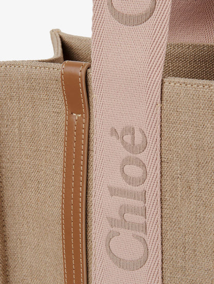 CHLOE' - Woody linen shoulder bag with front embroidered logo