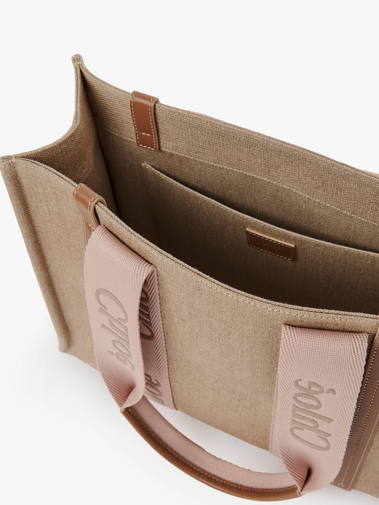 CHLOE' - Woody linen shoulder bag with front embroidered logo