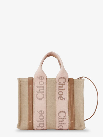 Chloe' Woody linen canvas and leather crossbody bag - Blushy Beige