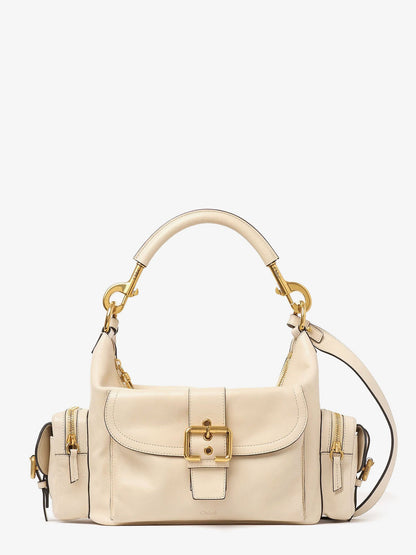 Chloe' Medium Double Carry leather shoulder bag - Sweet Beige