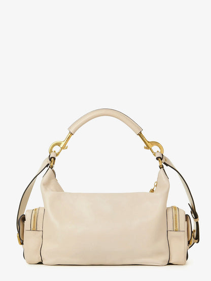 Chloe' Medium Double Carry leather shoulder bag - Sweet Beige