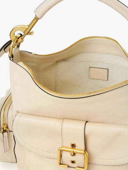 Chloe' Medium Double Carry leather shoulder bag - Sweet Beige