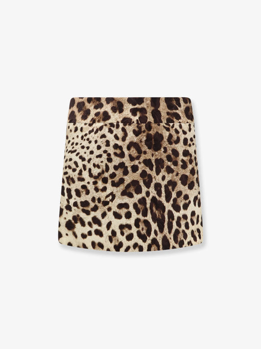 Dolce & Gabbana Cotton, Silk And Viscose Mini Skirt With Animal Motif