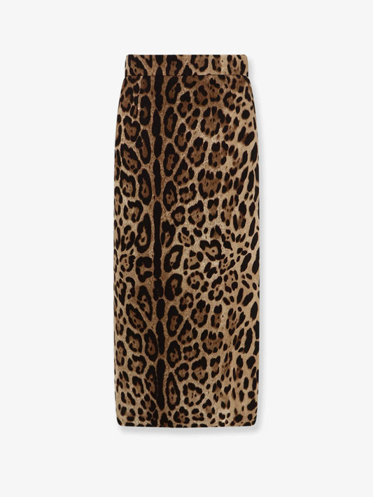 Dolce & Gabbana Stretch Viscose Longuette Skirt With Animal Print